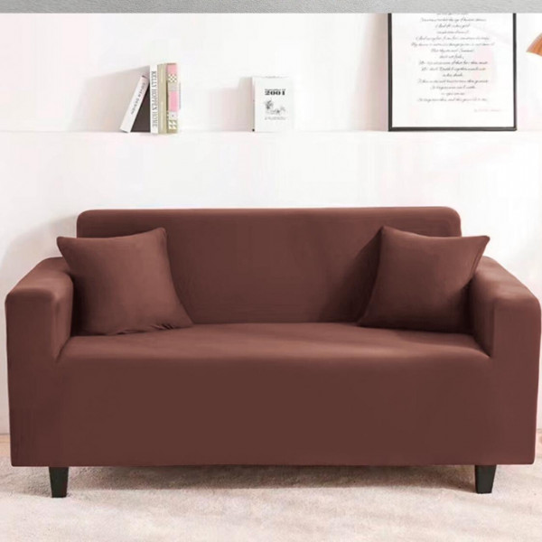 Husa elastica pentru canapea 2 locuri + 1 fata de perna cadou, uni, cu brate, maro, M12