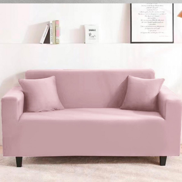 Husa elastica pentru canapea 3 locuri + 1 fata de perna cadou, uni, cu brate, roz, L02