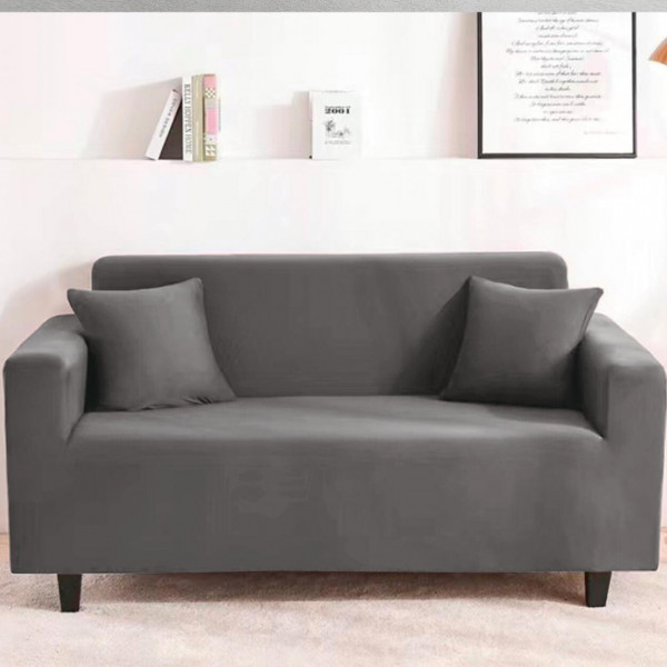 Husa elastica pentru canapea 3 locuri + 1 fata de perna cadou, uni, cu brate, gri, L08 - Img 1