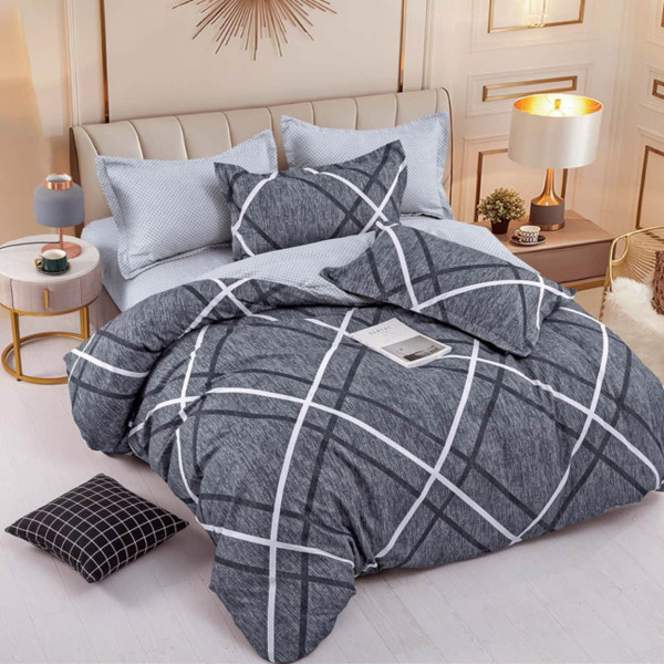 Lenjerie de pat 1 persoana, bumbac finet, gri, 4 piese, Jo-Jo Home, FNJ1-215