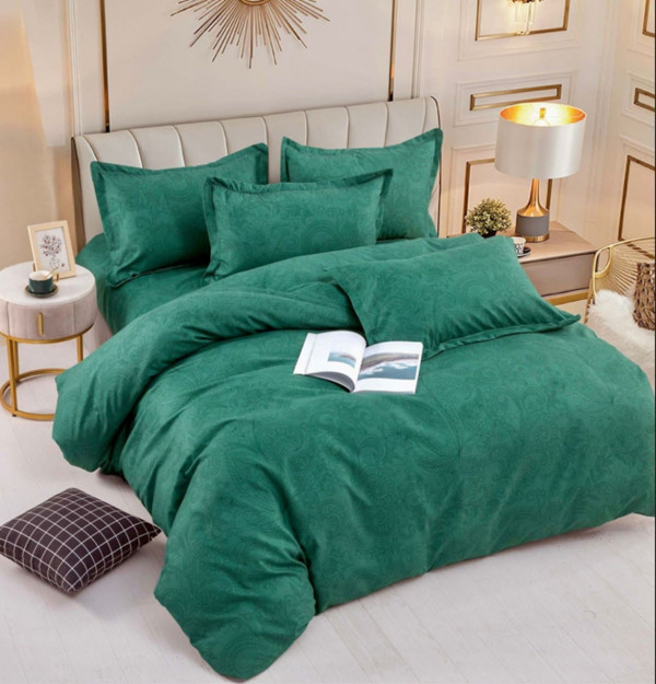 Lenjerie de pat 1 persoana, bumbac finet, verde, 4 piese, Jo-Jo Home, FNJ1-208
