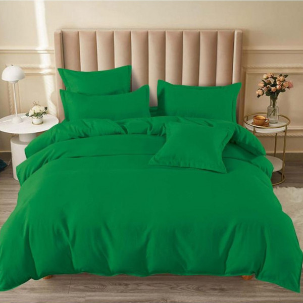 Lenjerie de pat, bumbac finet, cu elastic, uni, pat 2 persoane, verde, 6 piese, FNE-193