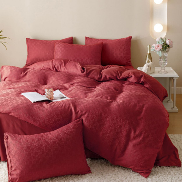 Lenjerie de pat, bumbac tip jacquard finetat, rosu, 6 piese, Jo-Jo Home, JJ-08