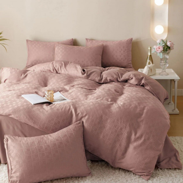 Lenjerie de pat, bumbac tip jacquard finetat, roz pudra, 6 piese, Jo-Jo Home, JJ-11