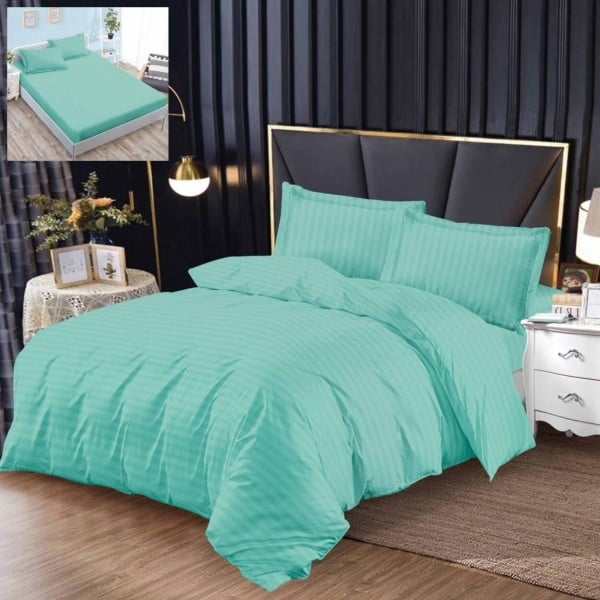Lenjerie de pat cu elastic, damasc, 4 piese, pat 2 persoane, turquoise, A3-04 - Img 1