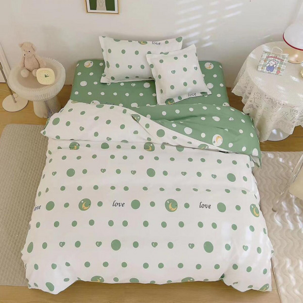 Lenjerie de pat cu elastic, tesatura tip finet, pat 1 persoana, 4 piese, alb / verde, T60-113 - Img 1