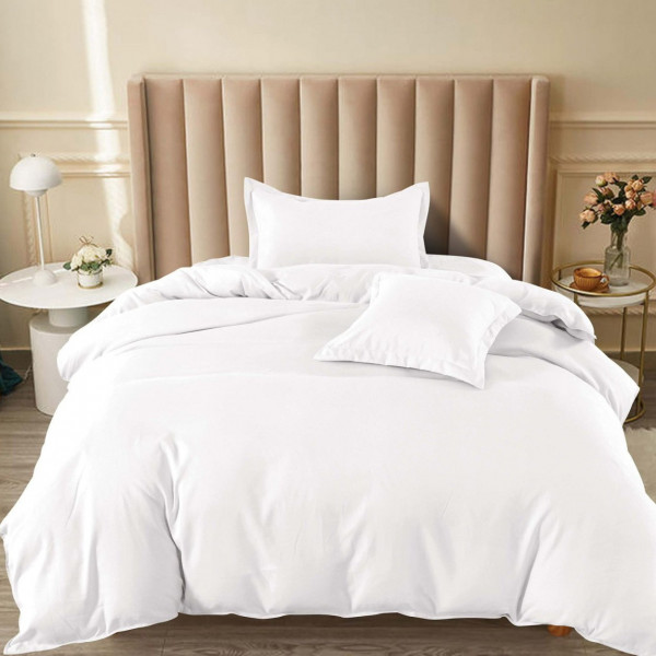Lenjerie de pat cu elastic, tesatura tip finet, uni, pat 1 persoana, 4 piese, alb, T60-53