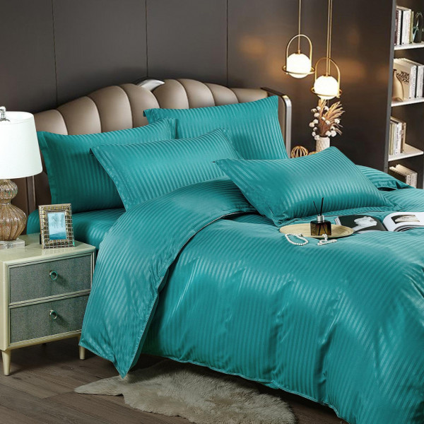 Lenjerie de pat, damasc, pat 2 persoane, turquoise, 6 piese, Jo-Jo - Img 2
