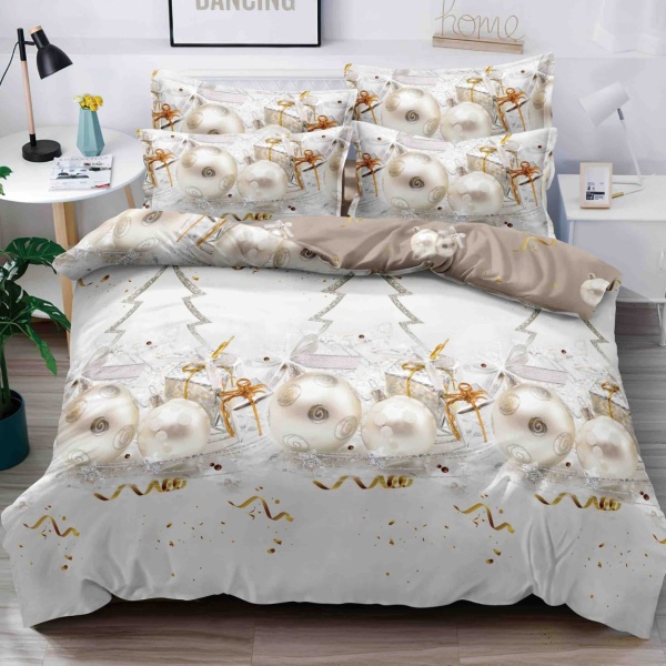 Lenjerie Finet 4 Piese | Model Globuri Aurii și Brad Argintiu | Pat 1 Persoană | Jojo Home