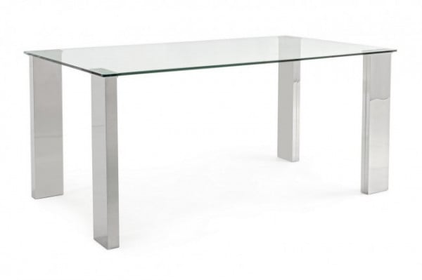 Masa dining pentru 6 persoane transparenta/crom din sticla temperata, 160 cm, New Arley Bizzotto