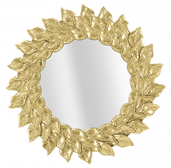 Oglinda decorativa aurie cu rama din metal, ∅ 73 cm, Glam Petal Mauro Ferretti