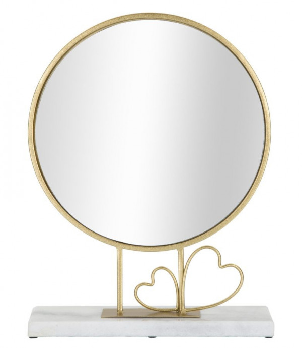 Oglinda decorativa aurie din metal si marmura, 30x39,5x9 cm, Hearts Mauro Ferretti
