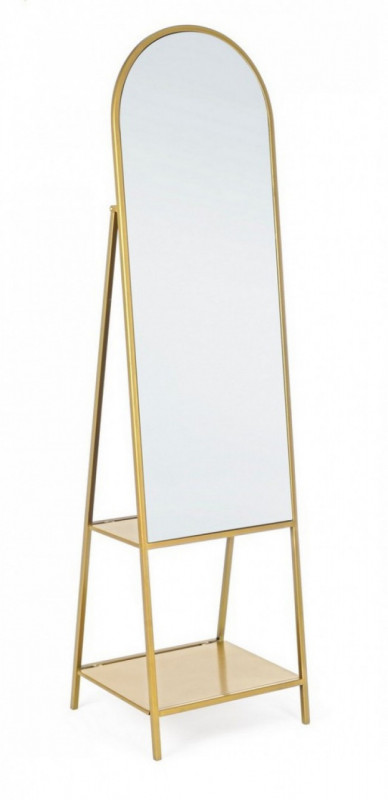 Oglinda semiovala cu suport pentru podea aurie din metal, 172x46 cm, Ripiani Bizzotto