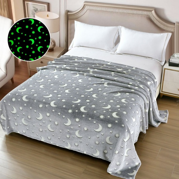 Pătură Cocolino Fluo 200x230 cm cu lună și stele fosforescente – moale și călduroasă