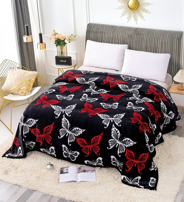 Patura Craciun cocolino simpla cu bordura, 200 x 230 cm, alb / negru, PJ-30