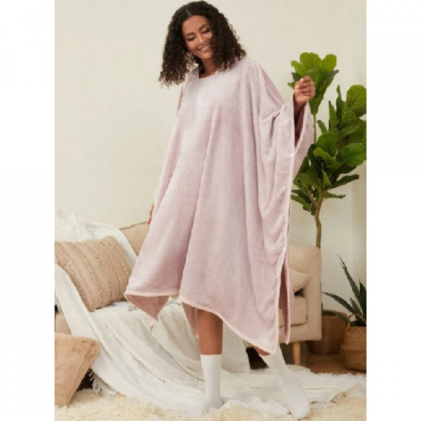Patura Poncho 2 in 1 cu Gluga, 127x175 cm, Roz, PPG-01