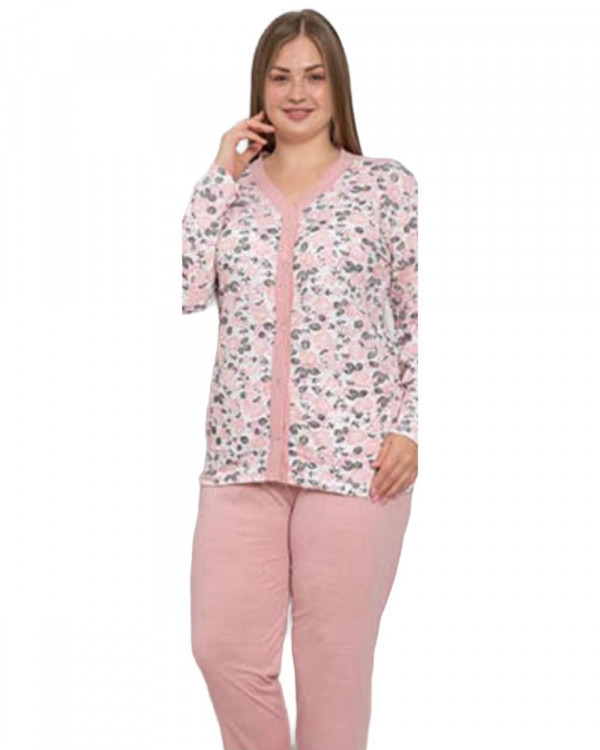 Pijama Dama, Bumbac, Roz Pal / Alb, PF-166
