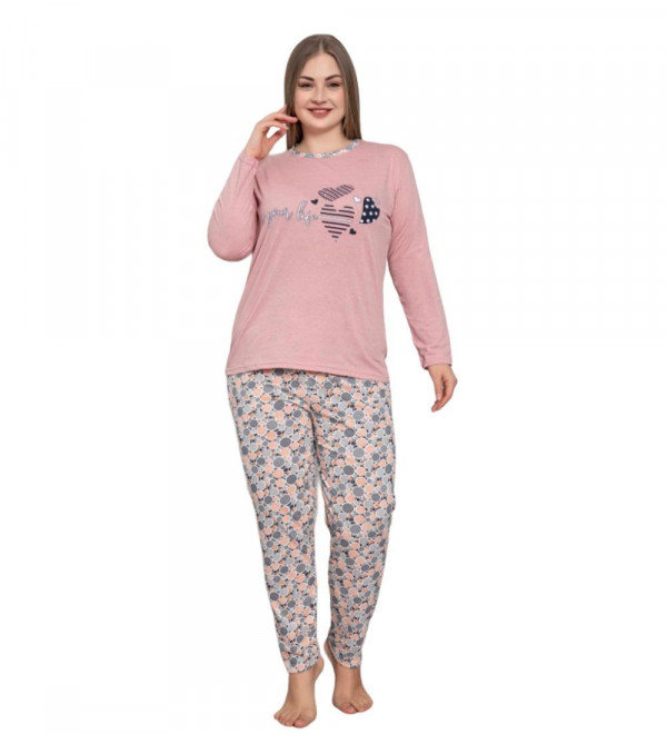 Pijama Dama, Bumbac, Roz Pal / Gri, PF-190