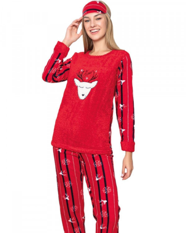 Pijama dama, cocolino, rosu / alb, PFC-45