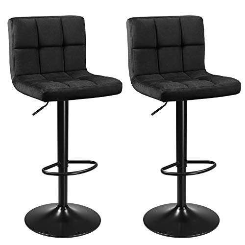 Set 2 scaune bar, reglabile, diametru 41 cm, catifea / metal, negru, Songmics