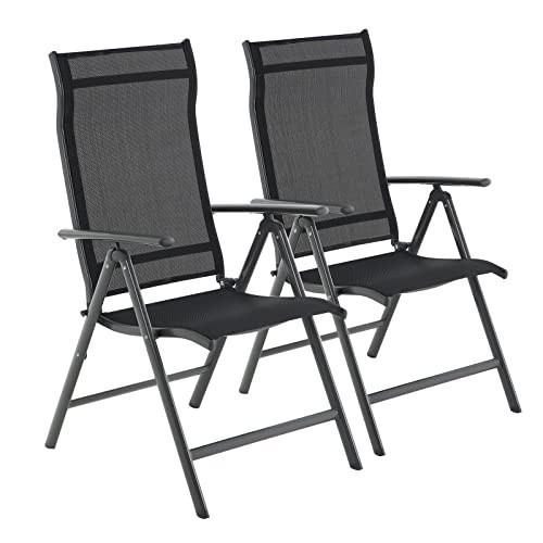 Set 2 scaune de gradina, 70 x 56 x 106 cm, metal, negru, Songmics - Img 1