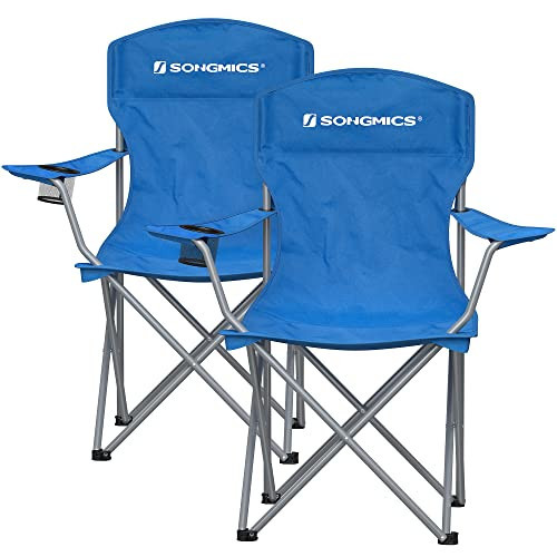 Set 2 scaune pliabile pentru camping, 86 x 54 x 97 cm, metal / textil, albastru, Songmics
