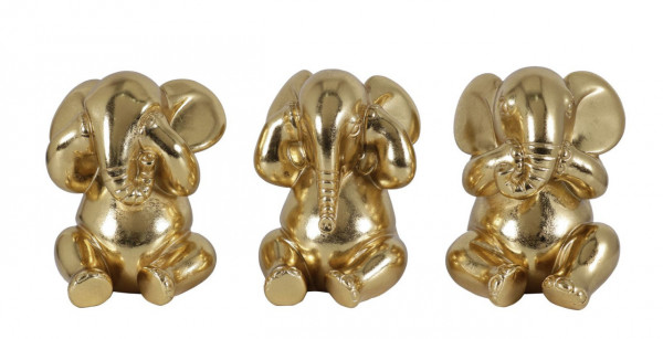 Set 3 statuete aurii din polirasina, ø 15,5 cm, Elephant Mauro Ferreti