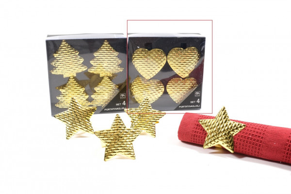 Set 4 inele pentru servetele Heart, Mercury, Ø4 cm, PVC, auriu