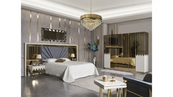 Set dormitor complet - - Premium Lav - alb cu auriu - Img 1