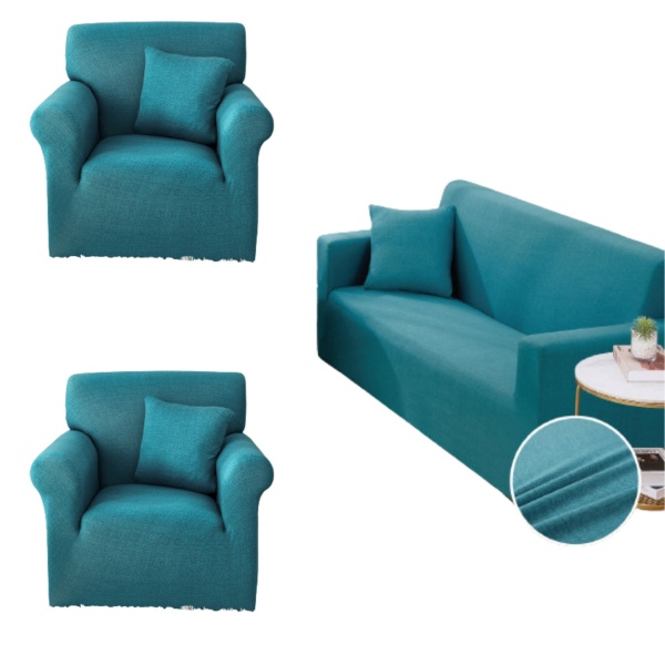 Set huse elastice pentru canapea 3 locuri si 2 fotolii, cu brate, uni, turquoise, SHEJ-43