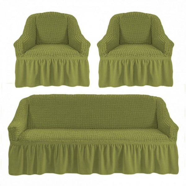 Set huse elastice si creponate, canapea 3 persoane + 2 fotolii, verde