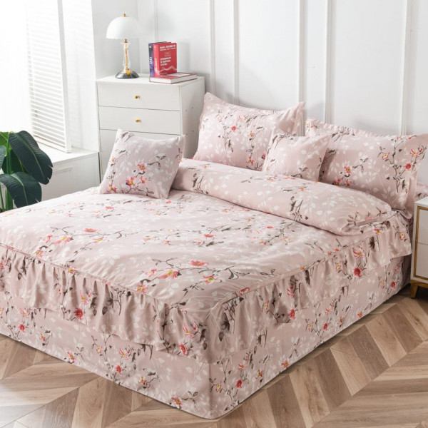 Set Lenjerie Pat Dublu cu Volanase, Finet, 6 Piese, Crem, FNVP-02