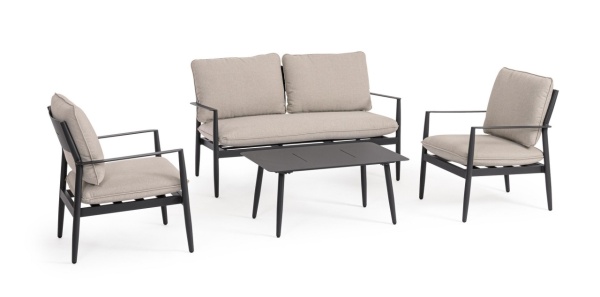 Set mobilier de gradina, 4 piese, metal / textil, negru / bej, Nebula Bizzotto