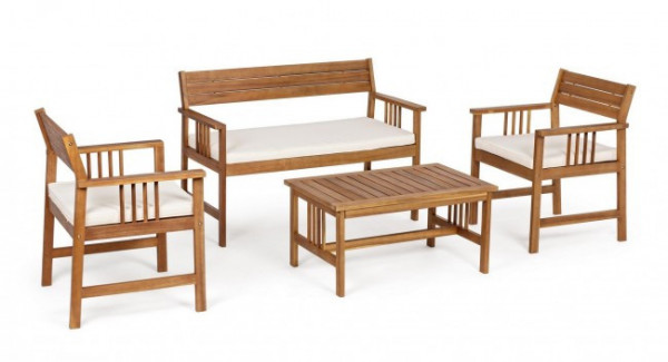 Set mobilier gradina 4 piese crem/natural din stofa si lemn de Acacia, Noemi Bizzotto