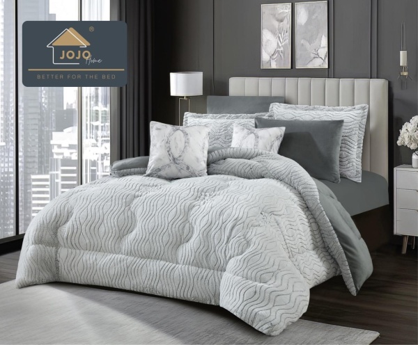 Set Pat 6 Piese Catifea & Blăniță Artificială Gri Deschis | Pilota Dublă Reversibilă | Jo-Jo Home