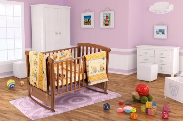 Set pentru patut bebe, Somnart, cearceaf cu elastic pentru saltea 60x120x10, pernuta 37×55, pilota 100×105, aparatori 180x45, model Honey