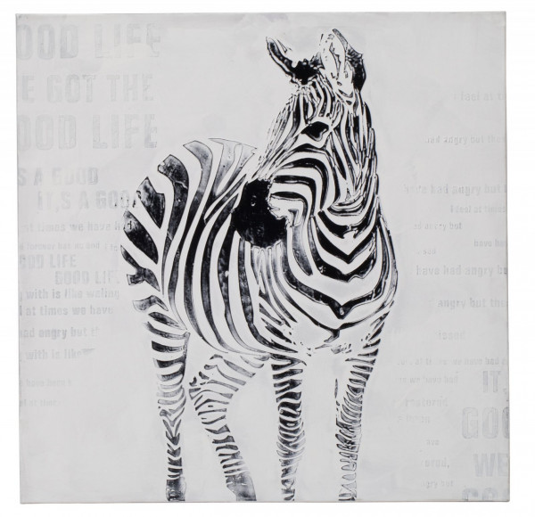 Tablou alb / negru din lemn si panza, 80 x 3 x 80 cm, Zebra B Mauro Ferreti - Img 1