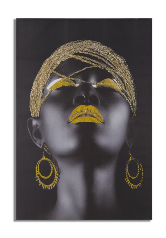Tablou decorativ negru/auriu din lemn de Pin si panza, 80x3,8x120 cm, Masai Mauro Ferretti