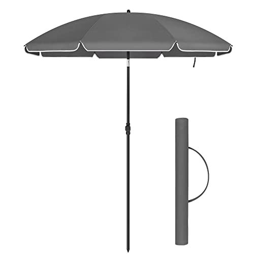 Umbrela de plaja / gradina cu sistem de inclinare, metal / textil, gri, Songmics - Img 1