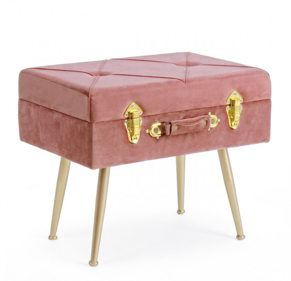 Bancheta 1 loc cu spatiu pentru depozitare roz antic/auriu din catifea si metal, 50 cm, Polina Bizzotto