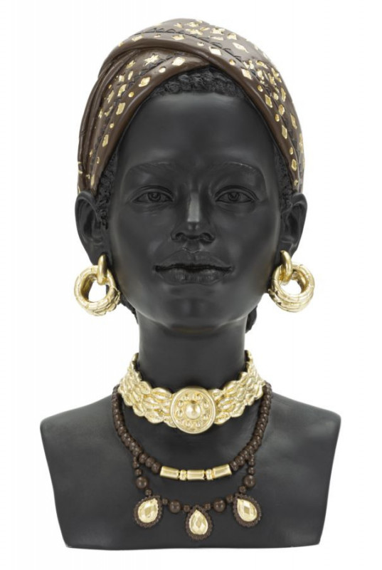 Bust decorativ negru din polirasina, 19x18,5x30 cm, Maasai Mauro Ferretti - Img 1