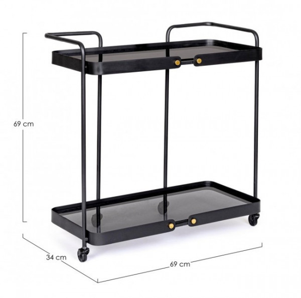 Carucior pentru servire negru din sticla temperata si metal, 69 cm, Zeina Bizzotto - Img 2