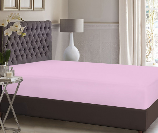Cearceaf de pat cu elastic Bedora, 90x200 cm, bumbac ranforce, roz pal