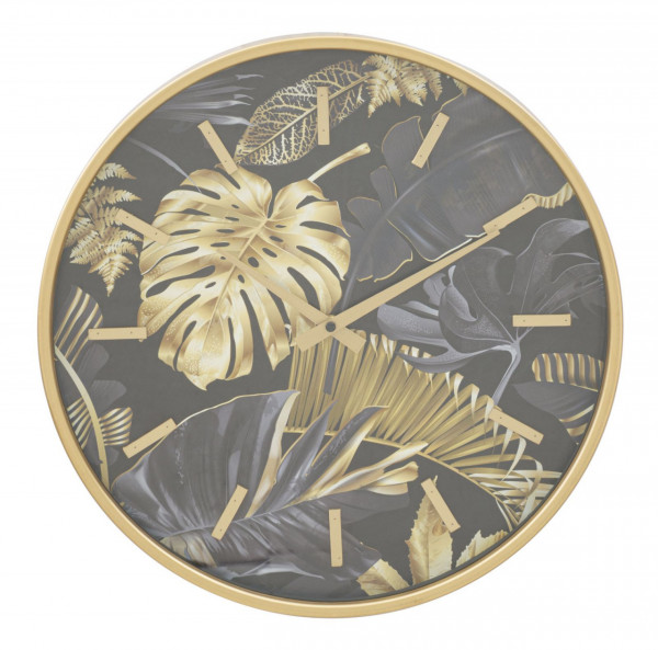 Ceas decorativ negru/auriu din MDF si metal, ∅ 40 cm, Palm Mauro Ferretti - Img 1