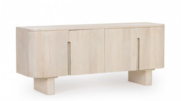 Comoda TV finisaj natural din lemn de Mango si MDF, 140x40x58 cm, Serapis Bizzotto - Img 1