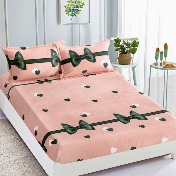 Husa de pat Cocolino cu elastic si 2 fete de perna, pat 2 persoane, negru / roz, HCJ-82 - Img 1