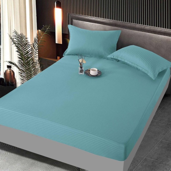 Husa de pat cu elastic si 2 fete de perna, tesatura tip Damasc, pat 2 persoane, turquoise, HBD-08