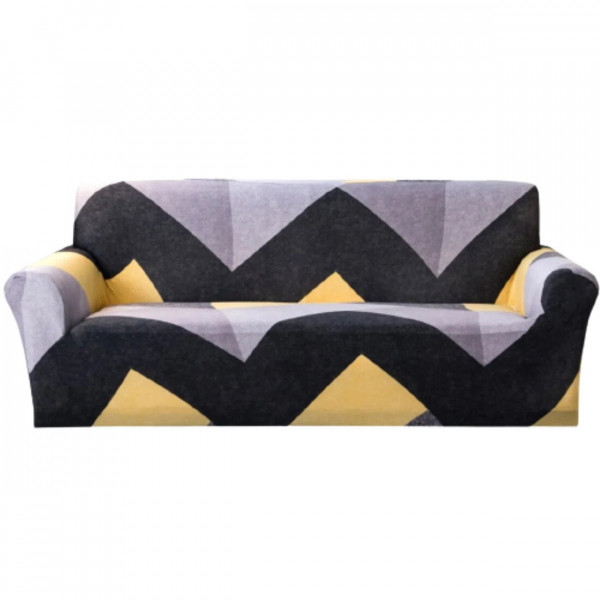 Husa elastica moderna pentru canapea 3 locuri + 1 față de perna CADOU, cu brate, negru / galben, HES3-42