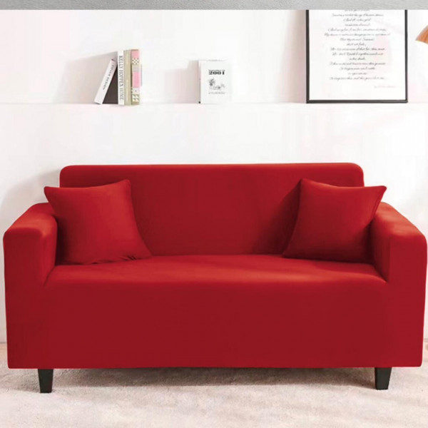 Husa elastica pentru canapea 3 locuri + 1 fata de perna cadou, uni, cu brate, rosu, L09
