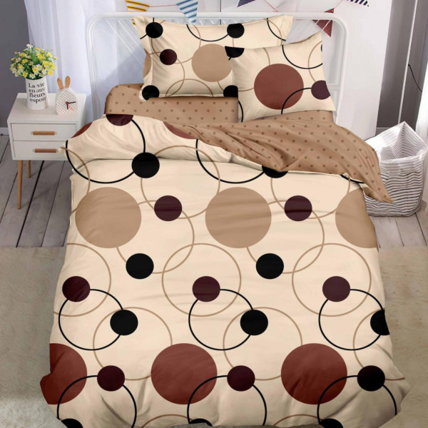 Lenjerie de pat cu elastic, bumbac finet, pat 1 persoana, crem, 4 piese, FJ1E-39